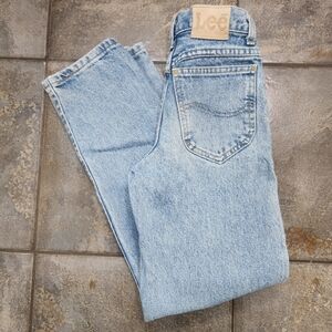 Vintage 90s Lee Youth 12 Slim 24x28 Western Distressed Denim Blue Jeans